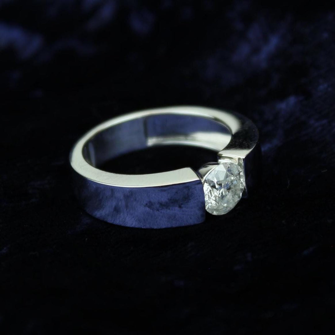 Round Solitaire Tension Set Diamond Men Ring, 14k Solid Gold, Natural Diamonds, Men&#39;s Engagement Ring, Wedding Statement Band, Gift for him