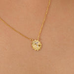 Load image into Gallery viewer, Personalized Medallion Initial Diamond Necklace, 14k Solid Gold, Natural Diamonds, Everyday Layering Pendant, Sunburst Letter, Ready To Ship
