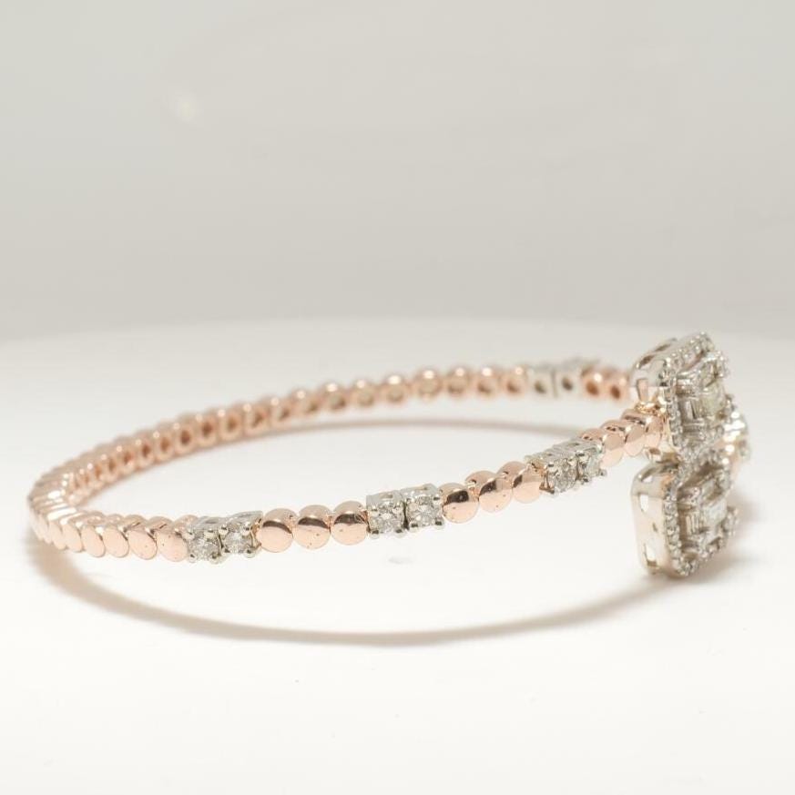 Halo Rectangular Natural Diamond Cuff Bracelet: 14k Solid Gold Stackable Open Bangle, Ready To Ship, IGI Certified