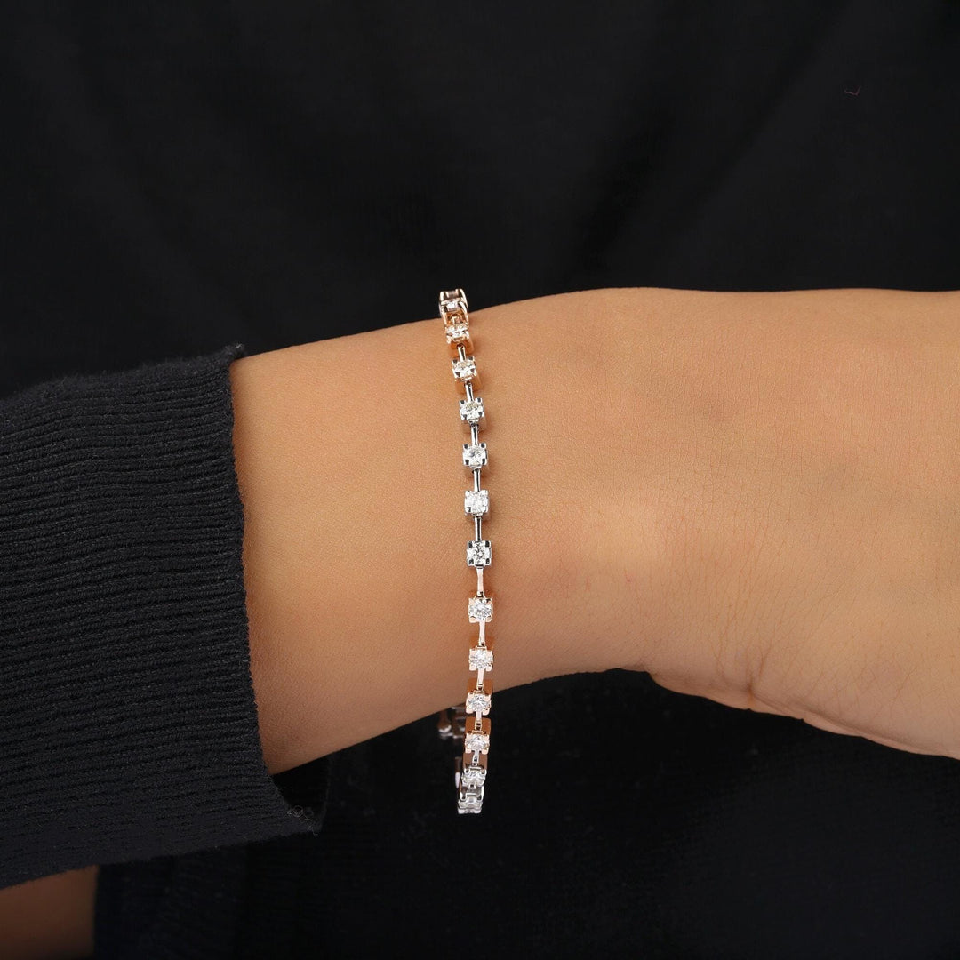 Diamond Tennis Bracelet In 14K Solid Gold, Dual Tone Bracelet With Natural Diamonds, Ready To Ship, Women&#39;s Day Gift