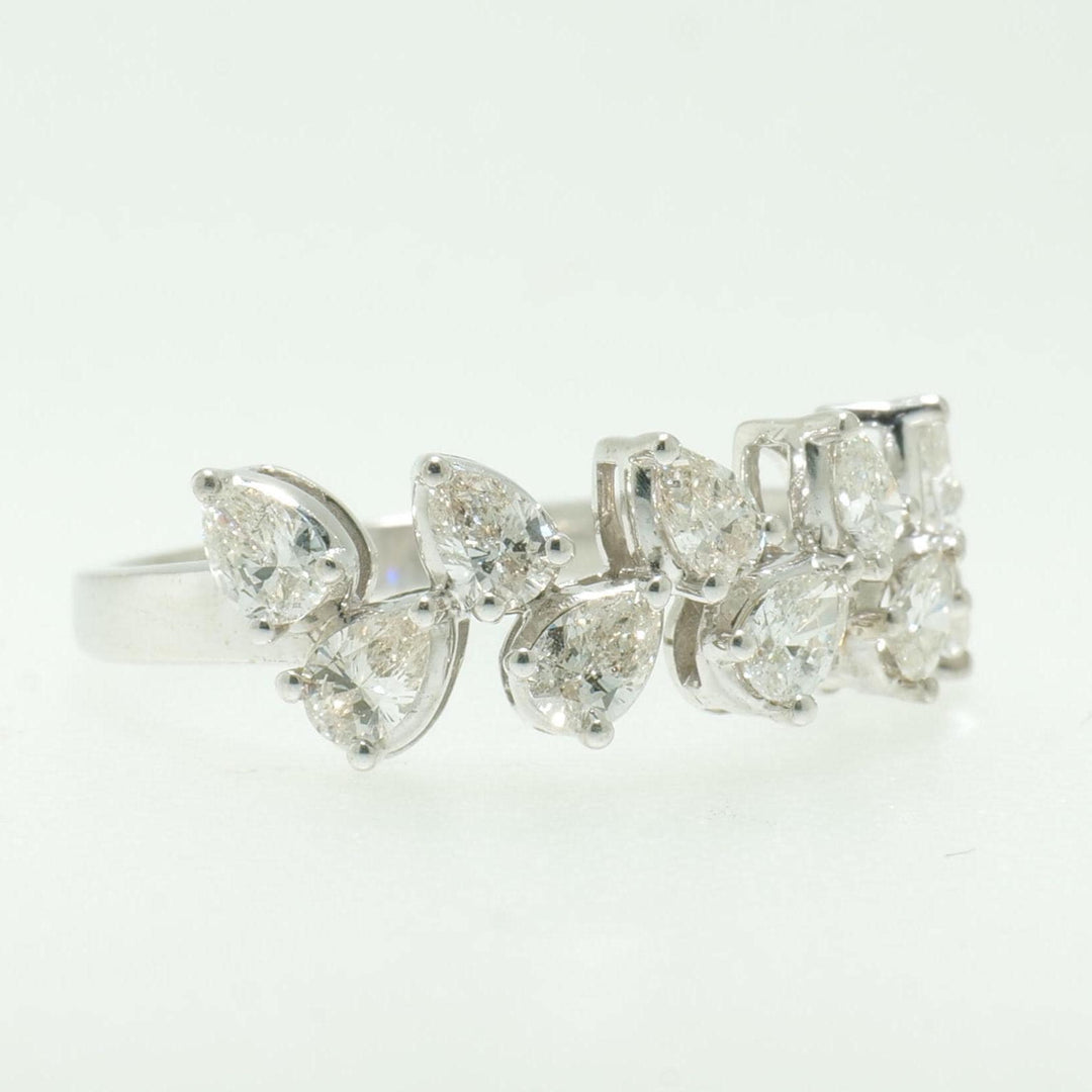 Leaf Diamond Eternity Band Ring, 14k Solid Gold, Pear Natural Diamonds, Statement Cocktail Ring, Ready To Ship, Certified Jewelry