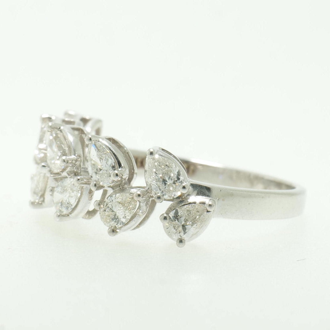 Leaf Diamond Eternity Band Ring, 14k Solid Gold, Pear Natural Diamonds, Statement Cocktail Ring, Ready To Ship, Certified Jewelry