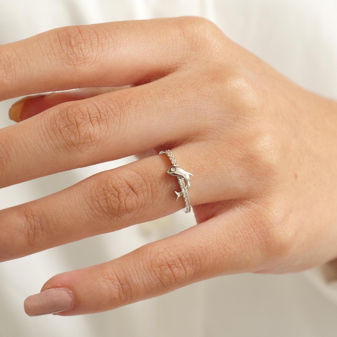 Dolphin Diamond Ring, 14k Solid Gold Fish Ring, Natural Diamonds, Everyday Diamond Jewelry, Stackable Ring, Ready To Ship, Women&#39;s Day Gift