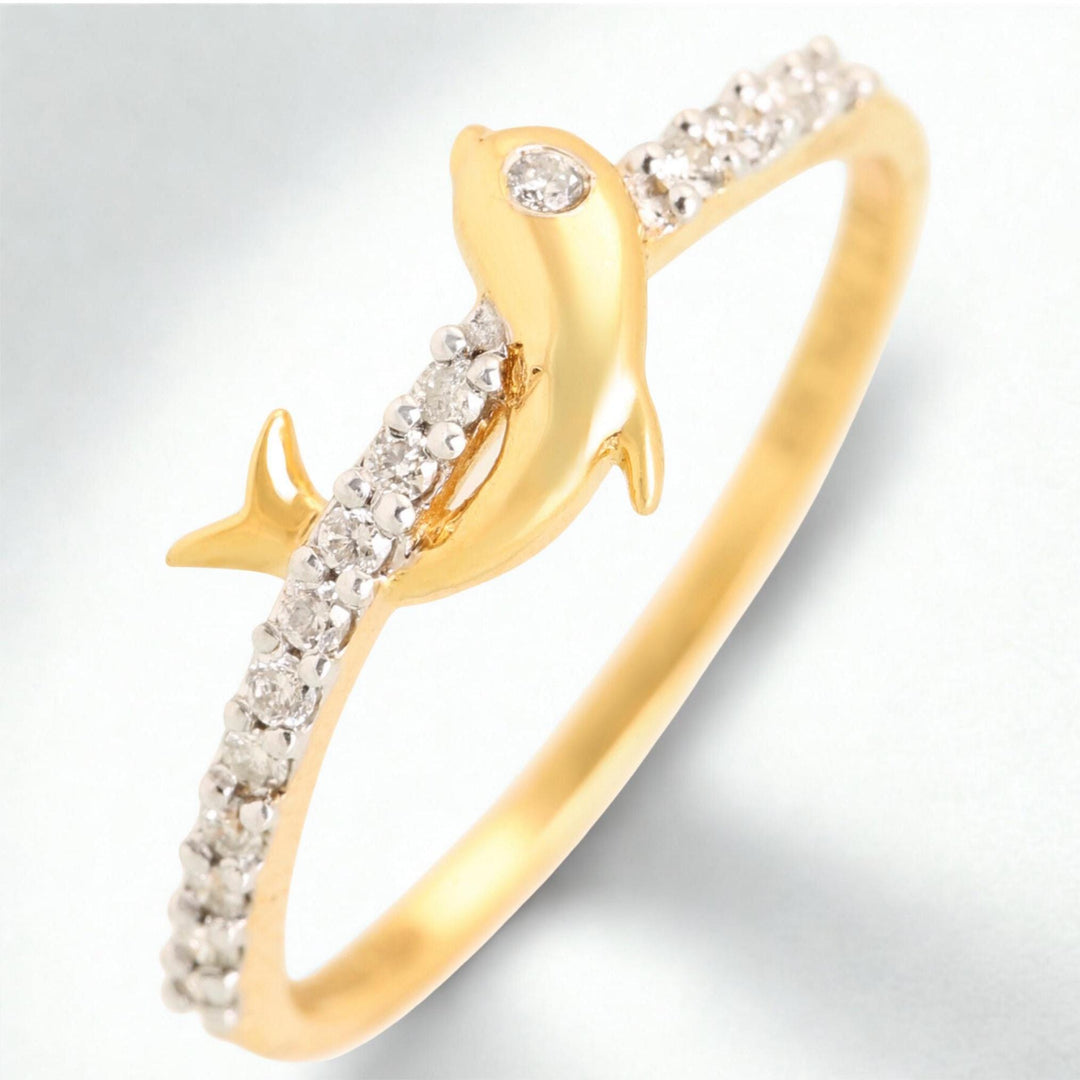 Dolphin Diamond Ring, 14k Solid Gold Fish Ring, Natural Diamonds, Everyday Diamond Jewelry, Stackable Ring, Ready To Ship, Women&#39;s Day Gift