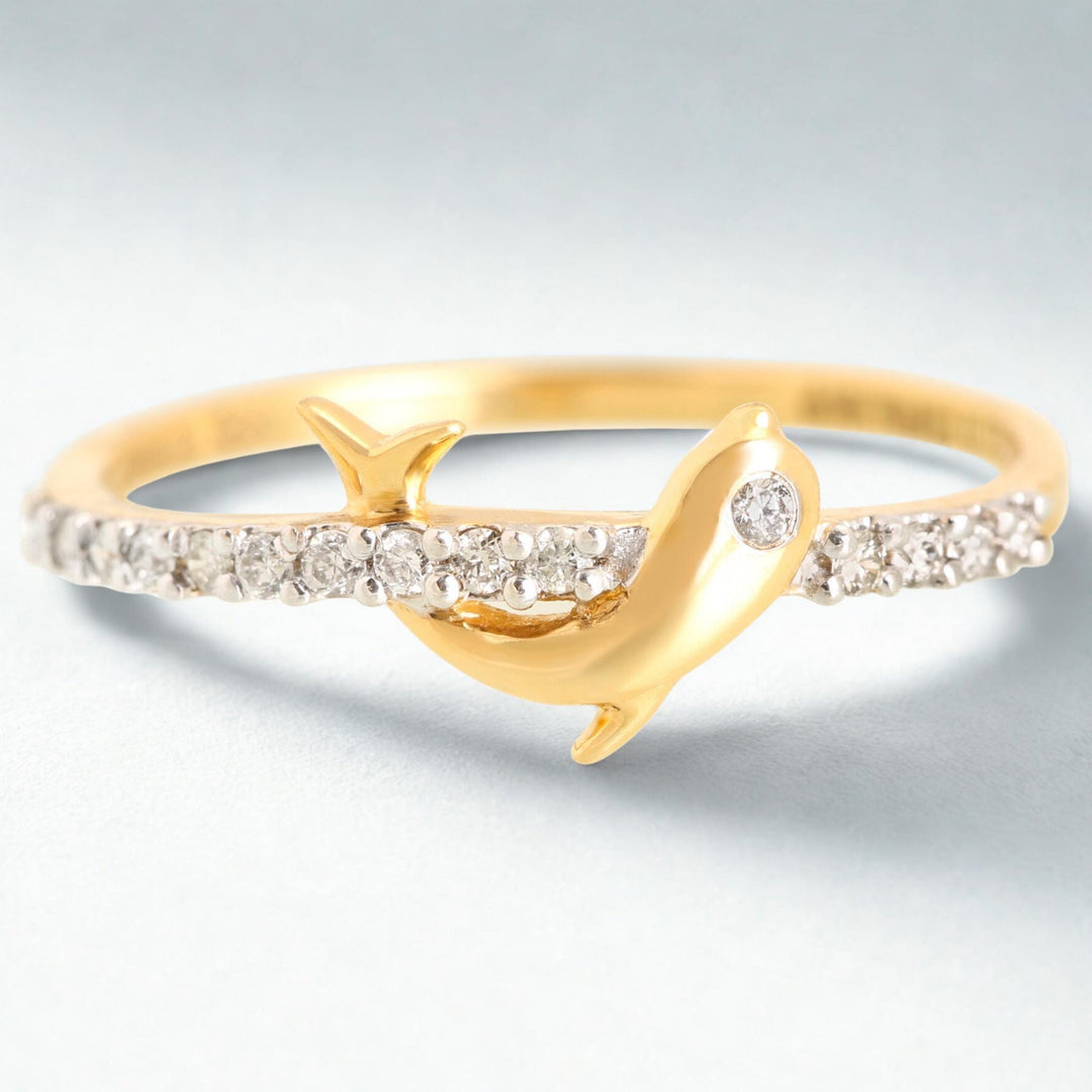 Dolphin Diamond Ring, 14k Solid Gold Fish Ring, Natural Diamonds, Everyday Diamond Jewelry, Stackable Ring, Ready To Ship, Women&#39;s Day Gift