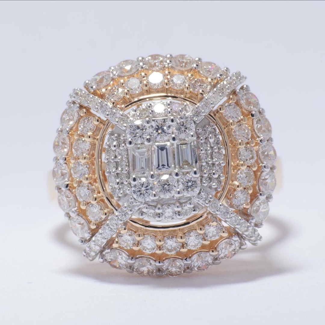 Baguette Cluster Diamond Ring, 14k Solid Gold, Natural Diamond, Two-Toned Illusion Ring, Statement Halo Ring, Ready To Ship, IGI Certified
