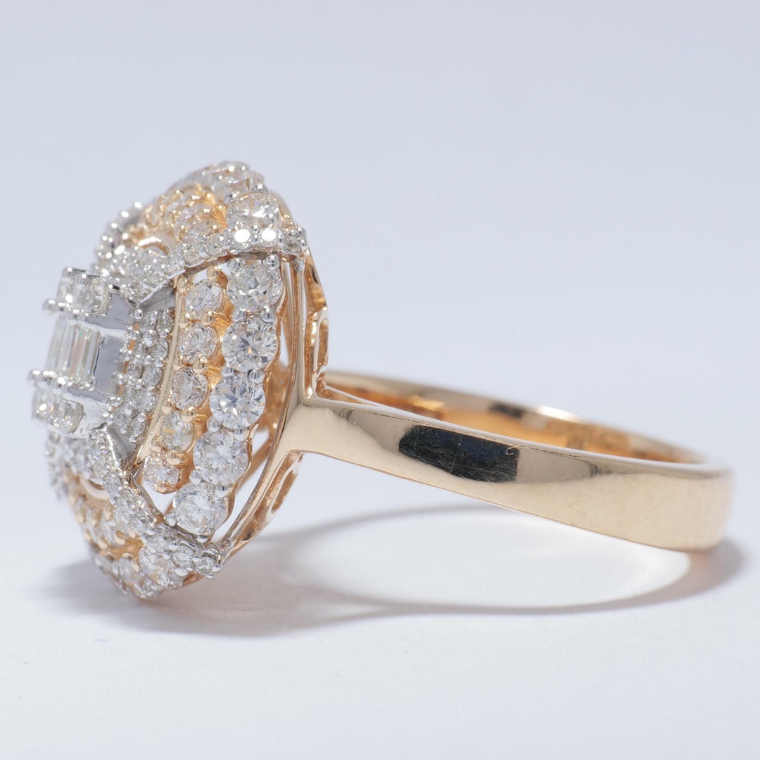 Baguette Cluster Diamond Ring, 14k Solid Gold, Natural Diamond, Two-Toned Illusion Ring, Statement Halo Ring, Ready To Ship, IGI Certified