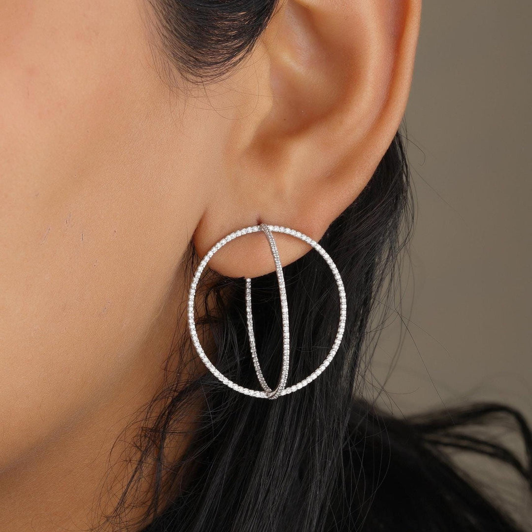 Round Overlapping Circle Hoop Earrings, 14k Solid Gold, Natural Diamonds, Cocktail Statement Earrings, Ready To Ship, IGI Certified