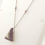 Load image into Gallery viewer, Pink Sapphire Triangle Diamond Necklace, 14k Solid Gold, Natural Diamond, Geometric Gemstone Stackable Chain, Certified Jewelry
