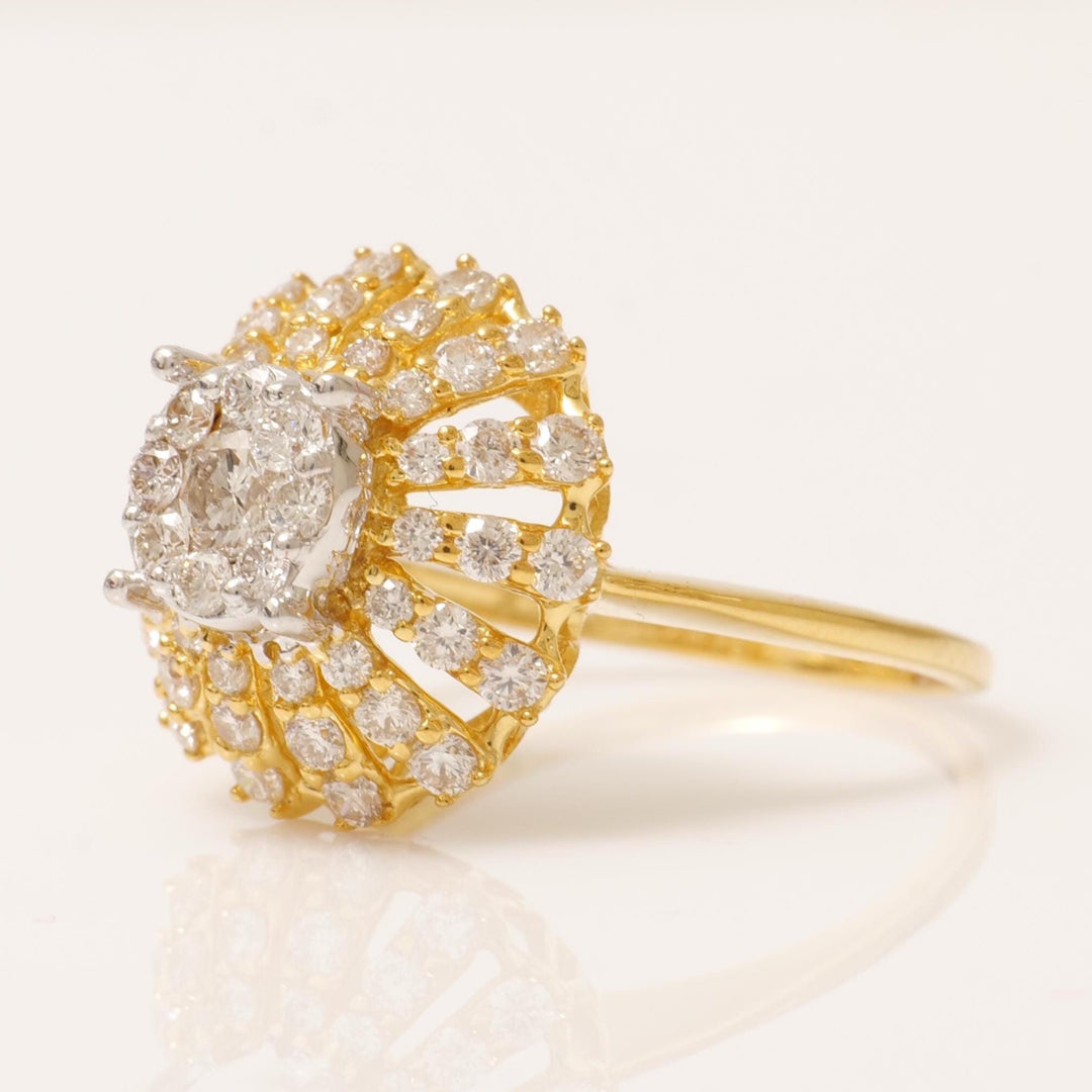 Floral Diamond Cluster Ring, 14k Solid Gold,  Natural Diamonds, Illusion Dome Setting Ring, Two Toned Ring, Ready To Ship, Certified Jewelry