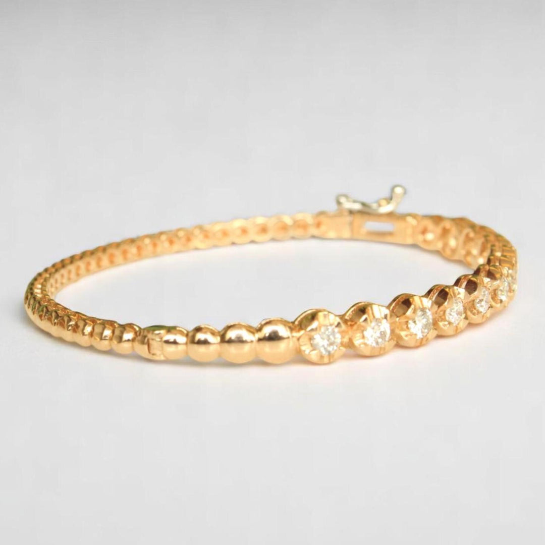 Solitaire Bracelet in 18k Solid Gold Diamond Bracelet, Sturdy Bracelet, Natural Diamonds, Eternity Stackable Bracelet, Gift For Her