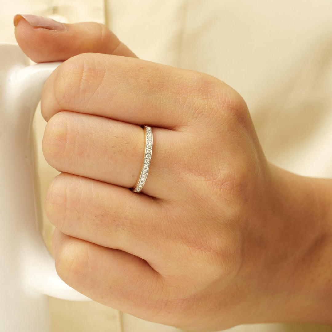 Diamond Half Eternity Band, 14k Solid Gold, Natural Diamonds, Stackable Everyday Ring, Minimalistic Jewelry, Ready To Ship