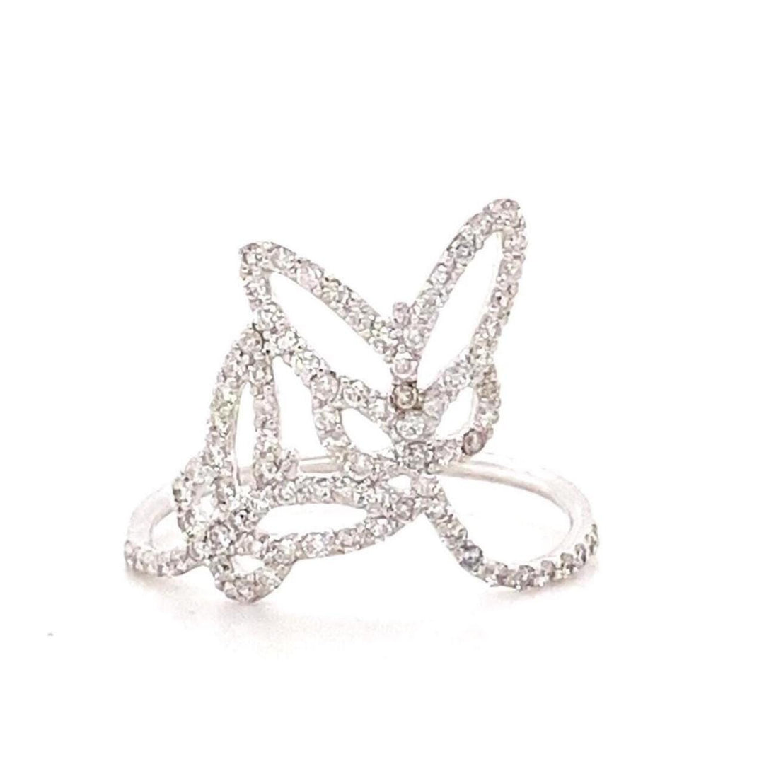 Double Butterfly Natural Diamond Minimalist Ring: 14k Solid Gold Animal Everyday Jewellery, Certified Jewelry, Ready To Ship