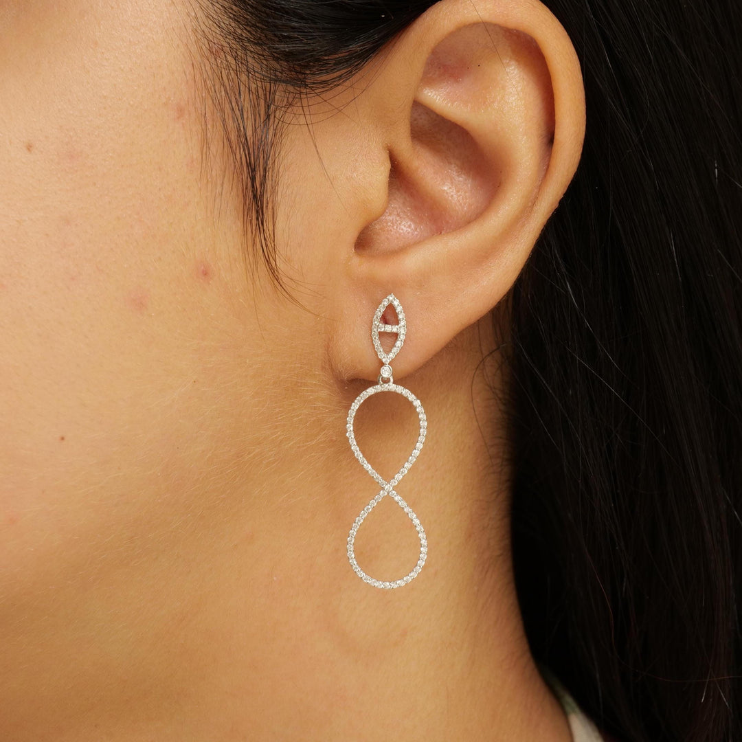 Dangle Diamond Earrings In 14k Solid Gold, Infinity Loop Earrings With Natural Diamonds, Ready To Ship, Women&#39;s Day Gift