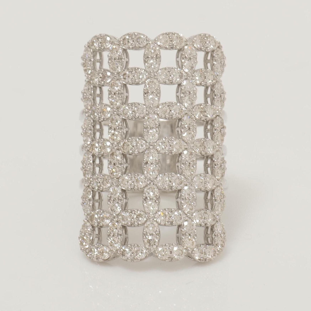 Check Design Cocktail Ring, 14k Solid Gold, Natural Diamonds, Patterned Gold Ring, Triple Shank Statement Ring, Ready To Ship, IGI Certified