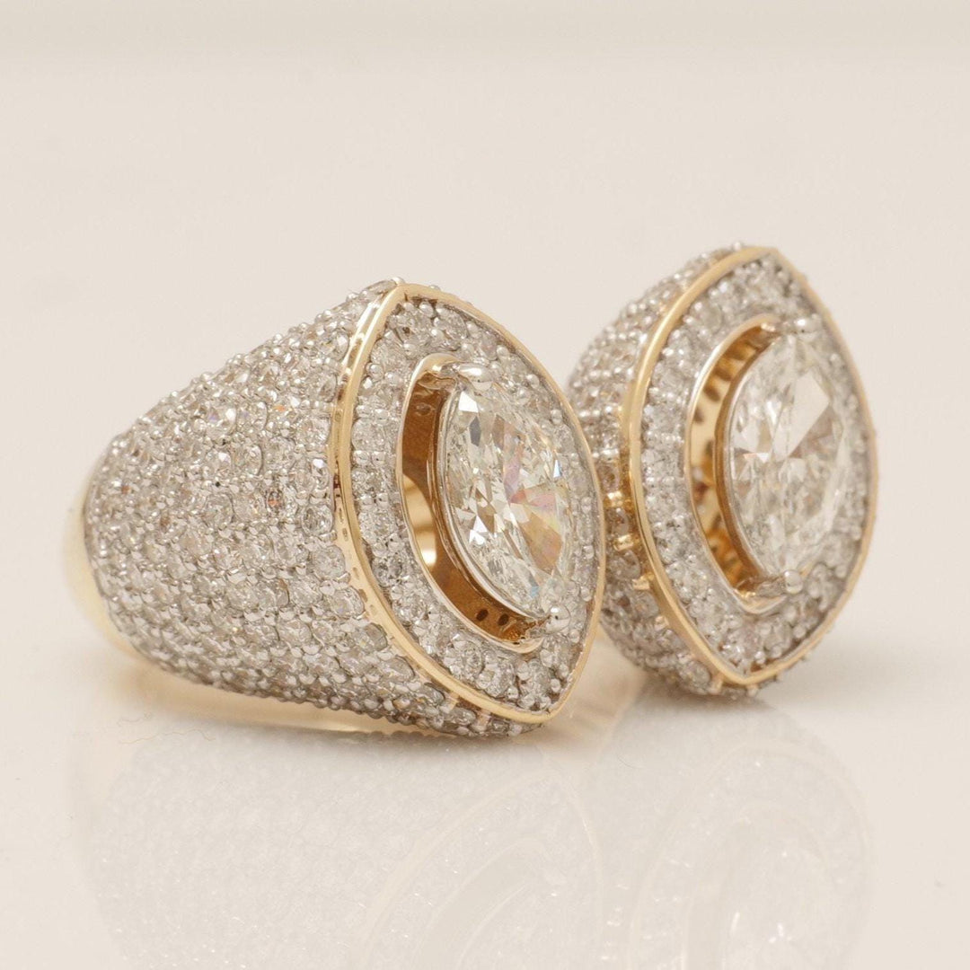 Marquise Halo Diamond Ring, 14k Solid Gold Ring, Natural Diamonds, Eye Cluster Band, Cocktail Statement Band, Ready To Ship, IGI Certified
