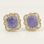 Load image into Gallery viewer, Tanzanite Cushion Halo Diamond Earrings, 14K Solid Gold, Natural Diamonds, Floral Gemstone Statement Studs, Ready To Ship, HRD Certified

