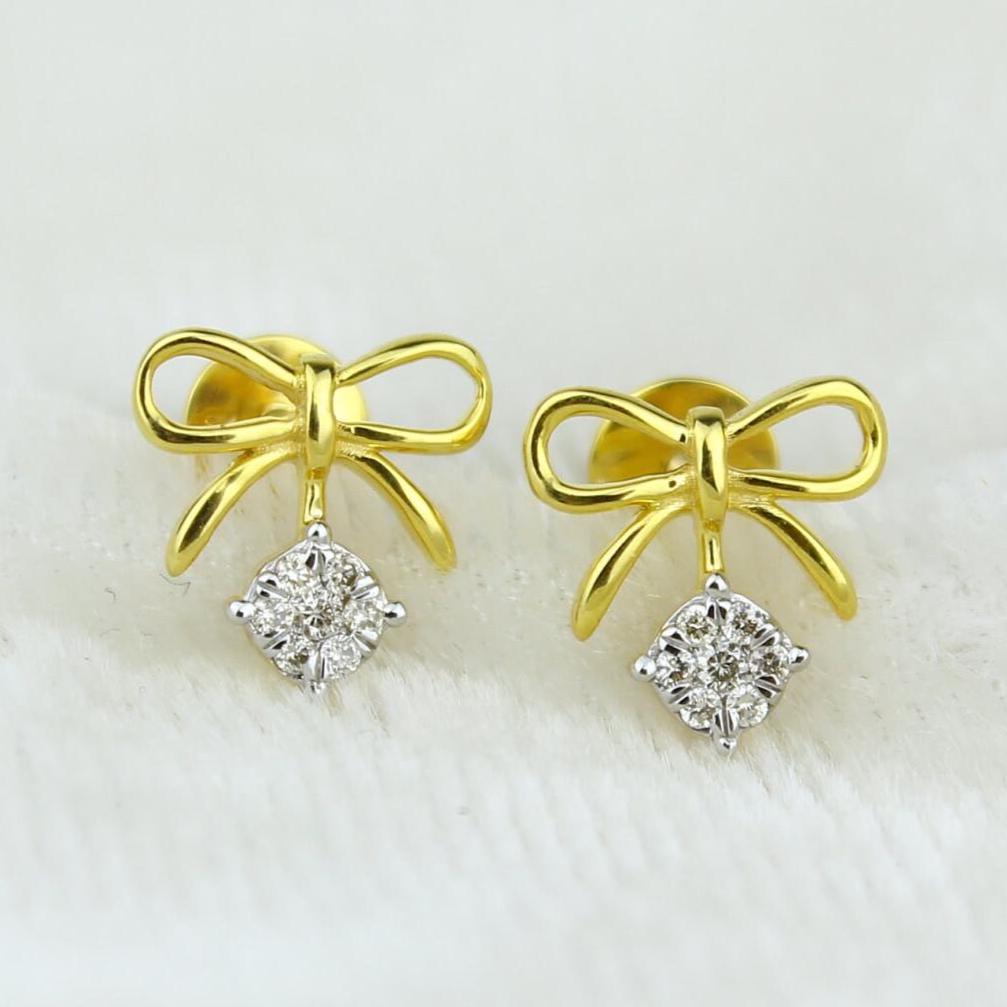 Kids Bow Diamond Stud Earrings, 14k Solid Gold, Natural Diamonds, Illusion Set Studs, Gift for toddlers/girls, Ready To Ship, HRD Certified