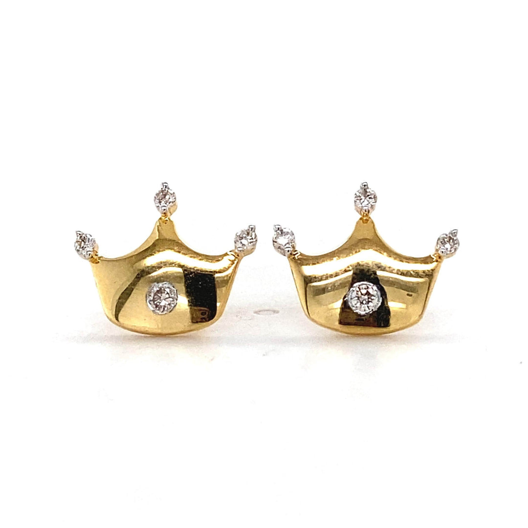 Kids Crown Diamond Stud Earrings, 14k Solid Gold, Natural Diamonds, Princess Jewelry, Gift for toddlers/girls/kids, Ready To Ship