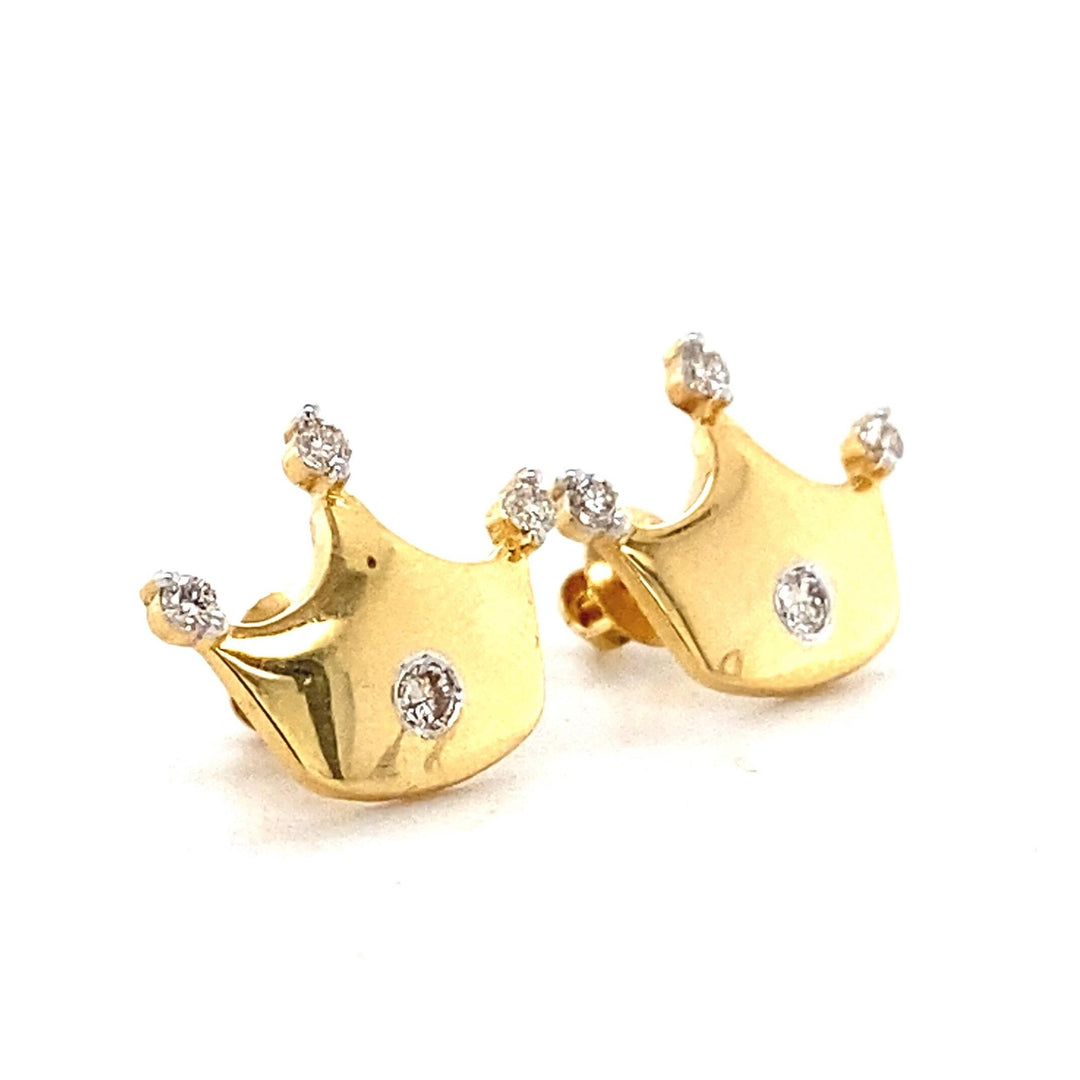 Kids Crown Diamond Stud Earrings, 14k Solid Gold, Natural Diamonds, Princess Jewelry, Gift for toddlers/girls/kids, Ready To Ship