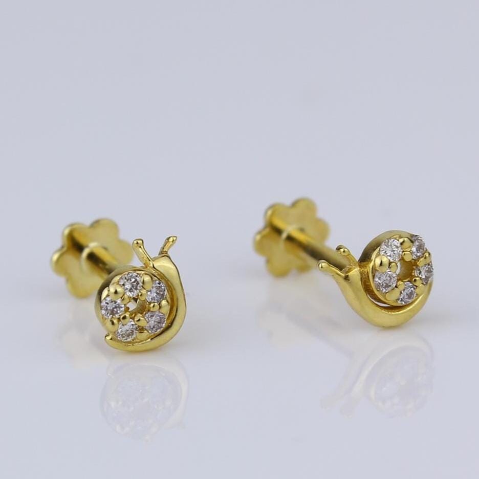 Kids Snail Diamond Stud Earrings, 14k Solid Gold, Natural Diamonds, Kids jewelry, Gift for toddlers/girls/kids, Ready To Ship