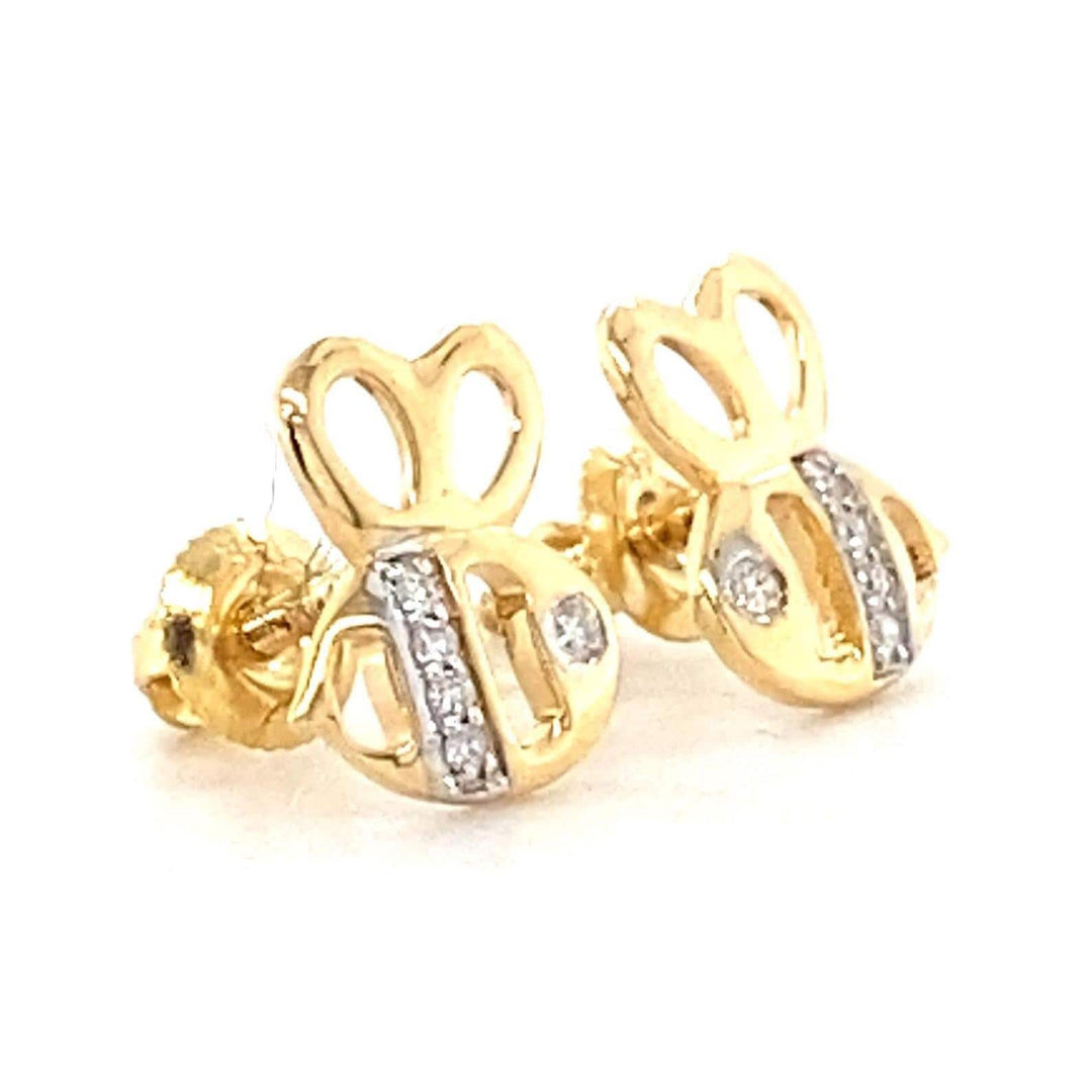 Kids Bee Diamond Stud Earrings, 14k Solid Gold, Natural Diamonds, Kids Jewelry, Gift for toddlers/girls/kids, Ready To Ship