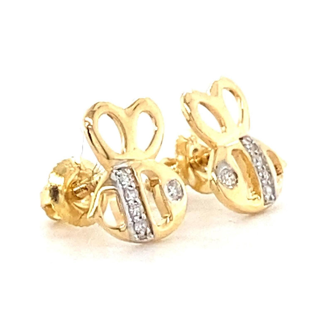 Kids Bee Diamond Stud Earrings, 14k Solid Gold, Natural Diamonds, Kids Jewelry, Gift for toddlers/girls/kids, Ready To Ship