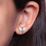 Load image into Gallery viewer, Kids Dragonfly Diamond Stud Earrings, 14k Solid Gold, Natural Diamonds, Enamel Wings Studs, Gift for  girls, Ready To Ship, HRD Certified
