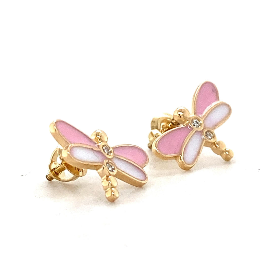 Kids Dragonfly Diamond Stud Earrings, 14k Solid Gold, Natural Diamonds, Enamel Wings Studs, Gift for  girls, Ready To Ship, HRD Certified