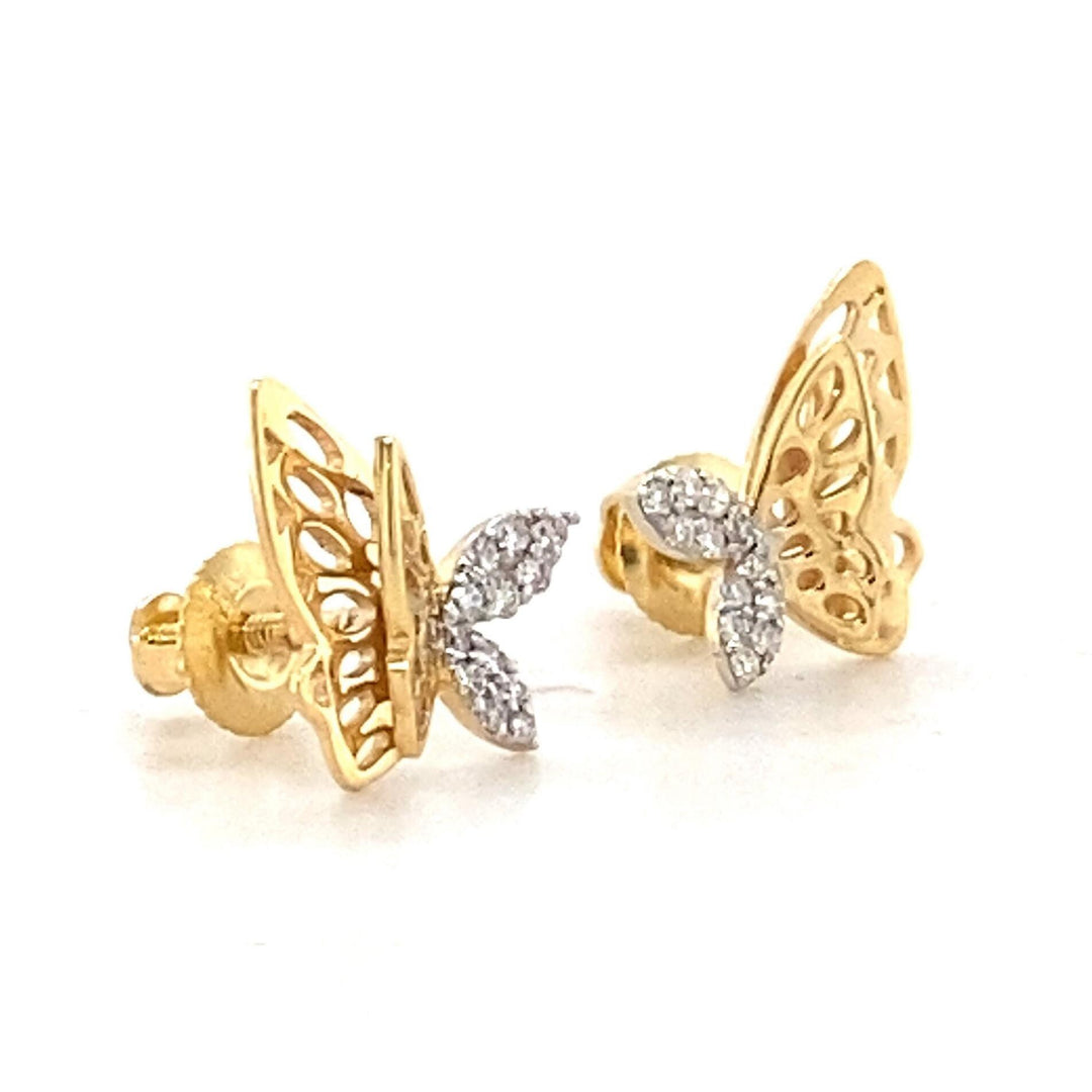 Kids Winged Butterfly Diamond Stud Earrings, 14k Solid Gold, Natural Diamonds, Kids Animal Jewelry, Gift for toddlers/girls, Ready To Ship