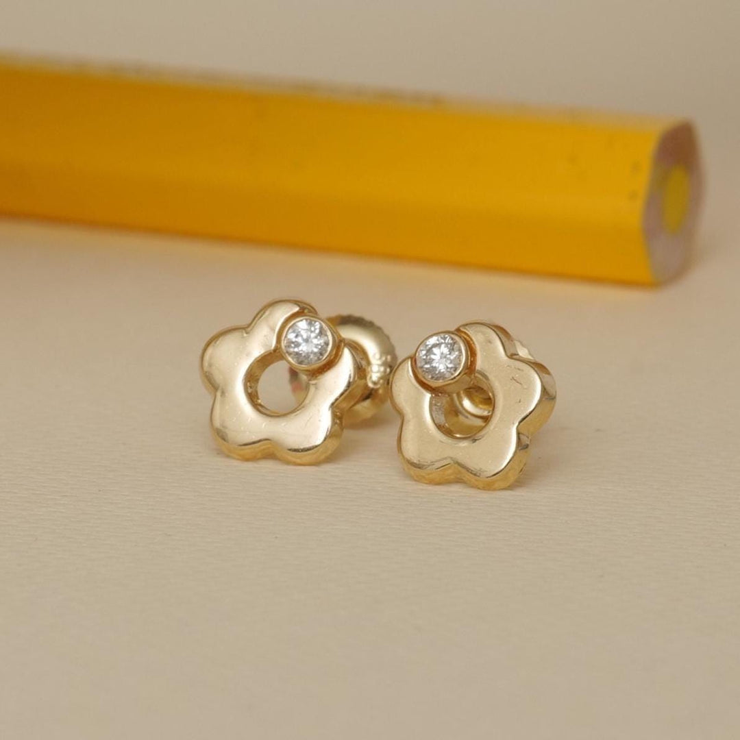 Kids Flower Diamond Stud Earrings, 14k Solid Gold, Natural Diamonds, Kids jewelry, Gift for toddlers/girls/kids, Ready To Ship