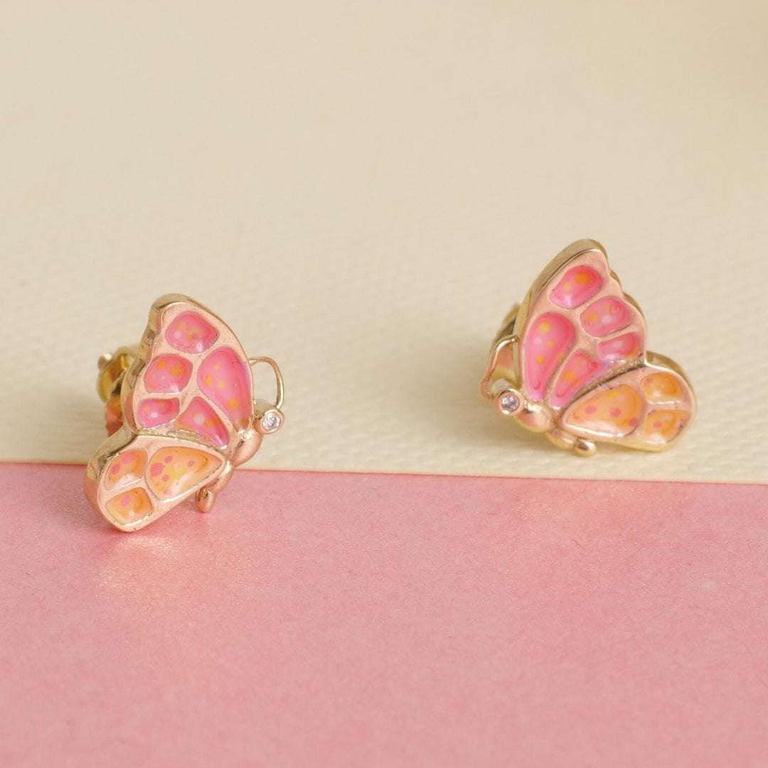 Kids Enameled Butterfly Diamond Stud Earrings, 14k Solid Gold, Natural Diamonds, Insect jewelry, Gift for toddlers/girls/kids, Ready To Ship