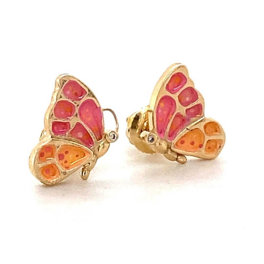 Kids Enameled Butterfly Diamond Stud Earrings, 14k Solid Gold, Natural Diamonds, Insect jewelry, Gift for toddlers/girls/kids, Ready To Ship