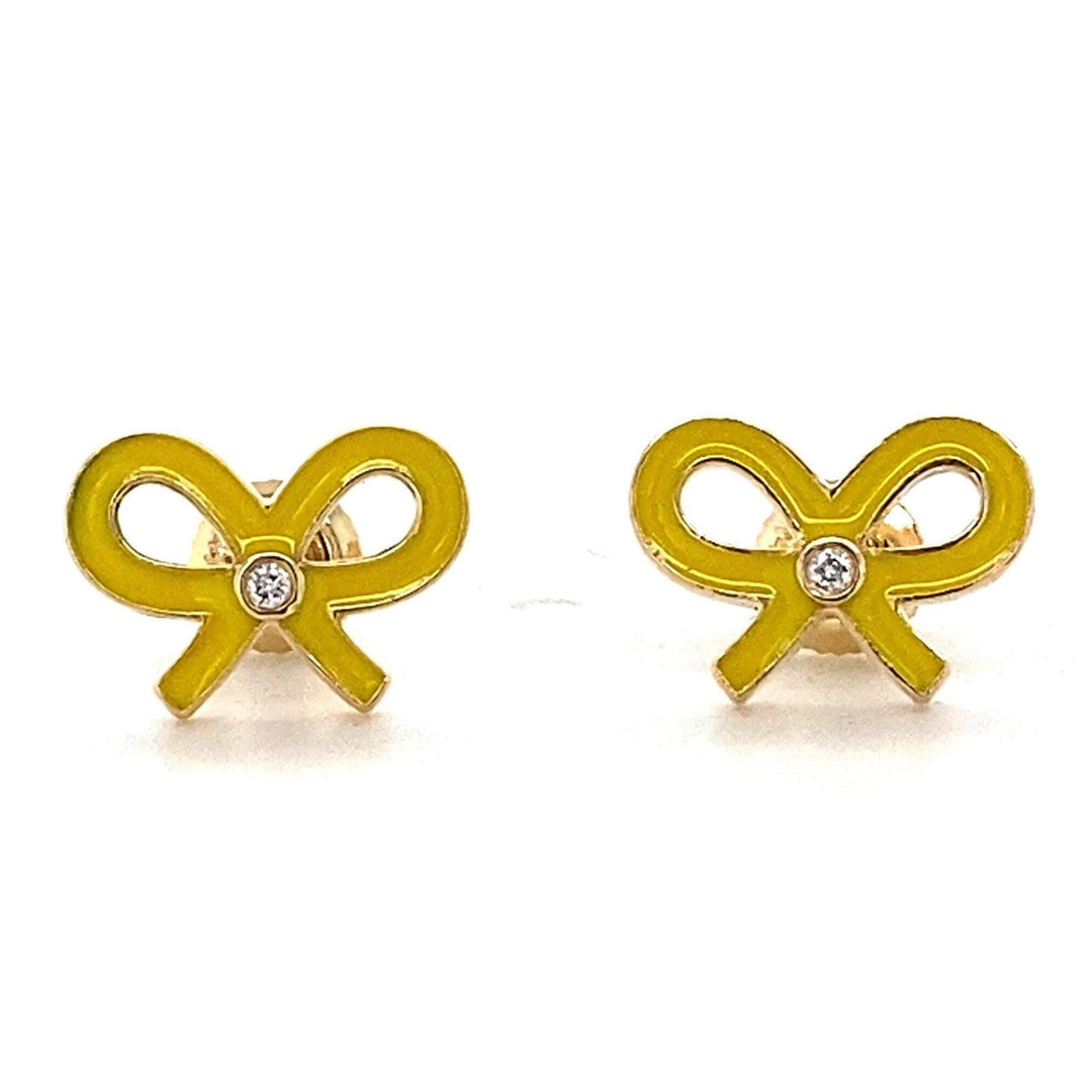 Kids Bowknot Diamond Stud Earrings, 14k Solid Gold With Enameling, Natural Diamonds, Kids jewelry, Gift for toddlers/girls, Ready To Ship
