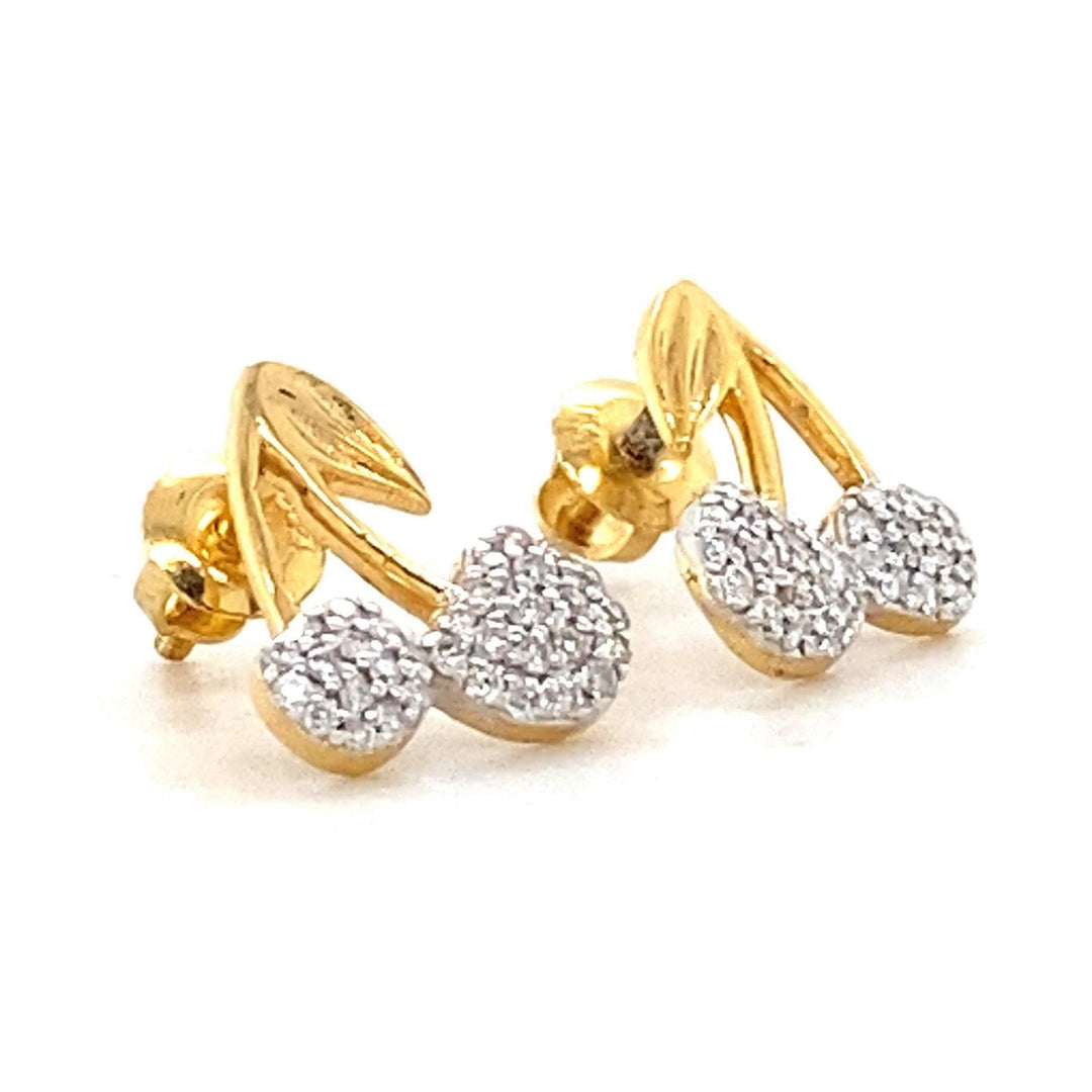 Kids Cherry Diamond Stud Earrings, 14k Solid Gold, Natural Diamonds, Fruit Jewelry, Gift for toddlers/girls, Ready To Ship, HRD Certified