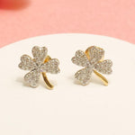 Load image into Gallery viewer, Kids Leaf Clover Diamond Stud Earrings, 14k Solid Gold, Natural Diamonds, Two Toned Studs, Gift for girls, Ready To Ship, HRD Certified
