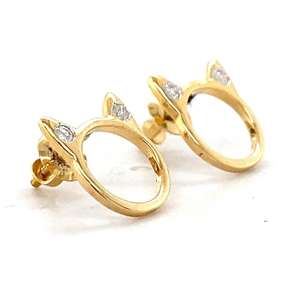 Kids Cat Ear Diamond Stud Earrings, 14k Solid Gold, Natural Diamonds, Animal jewelry, Gift for toddlers/girls/kids, Ready To Ship