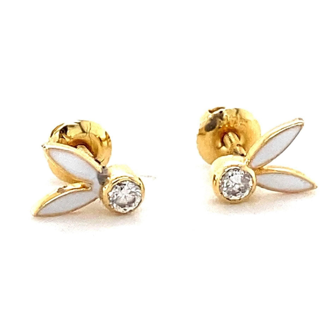 Kids Enameled Bunny Ears Diamond Stud Earrings, 14k Solid Gold, Natural Diamonds, Animal jewelry, Gift for toddlers/girls, Ready To Ship