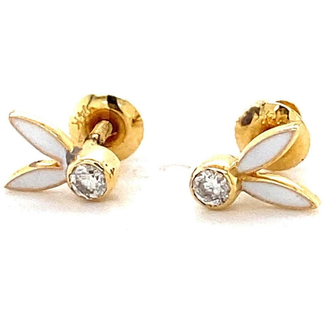 Kids Enameled Bunny Ears Diamond Stud Earrings, 14k Solid Gold, Natural Diamonds, Animal jewelry, Gift for toddlers/girls, Ready To Ship
