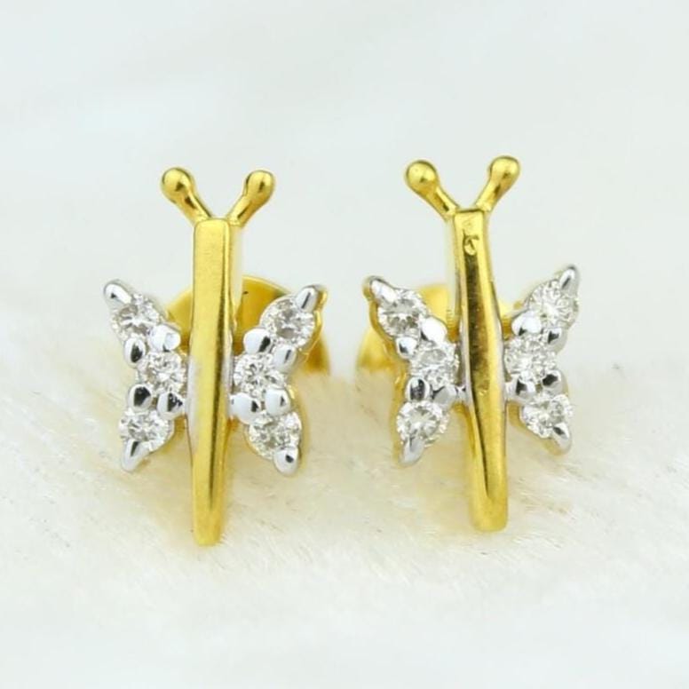 Kids Dragonfly Diamond Stud Earrings, 14k Solid Gold, Natural Diamond, Insect Jewelry, Gift for toddlers/girls, Ready To Ship, HRD Certified