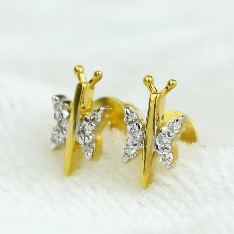 Kids Dragonfly Diamond Stud Earrings, 14k Solid Gold, Natural Diamond, Insect Jewelry, Gift for toddlers/girls, Ready To Ship, HRD Certified