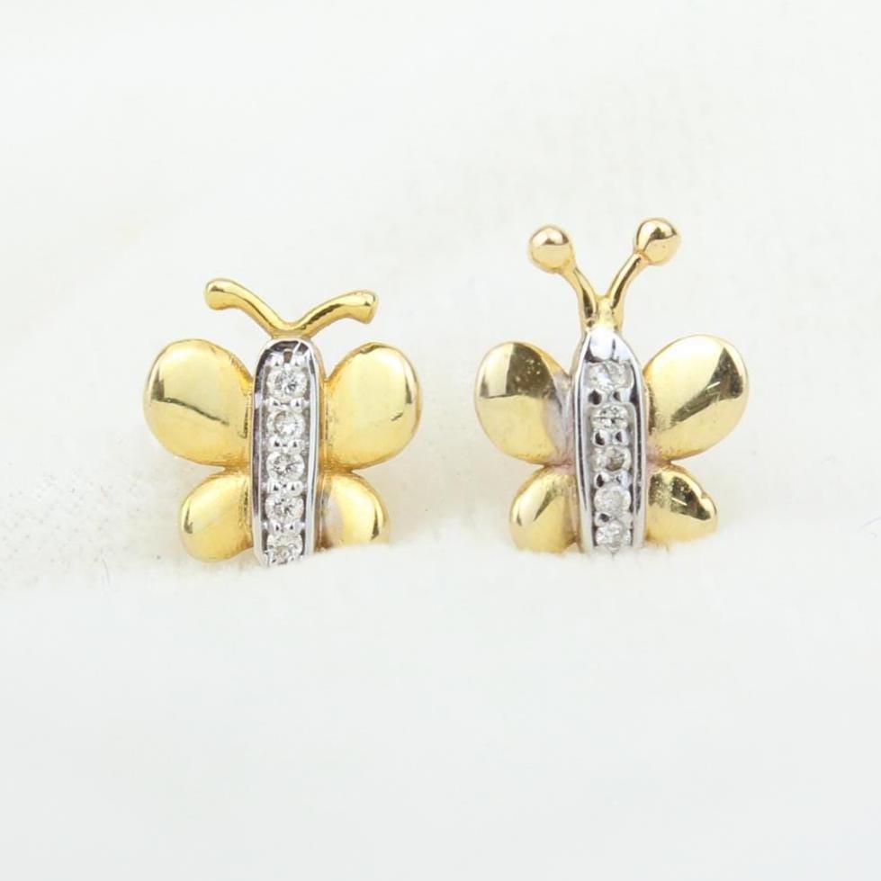 Kids Butterfly Diamond Stud Earrings, 14k Solid Gold, Natural Diamonds, Kids Insect Jewelry, Gift for toddlers/girls/kids, Ready To Ship