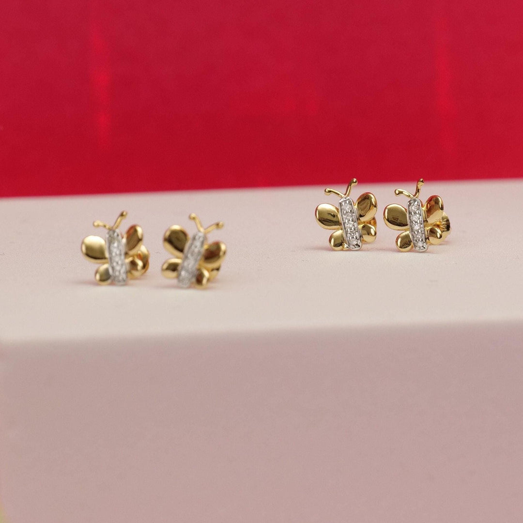 Kids Butterfly Diamond Stud Earrings, 14k Solid Gold, Natural Diamonds, Kids Insect Jewelry, Gift for toddlers/girls/kids, Ready To Ship
