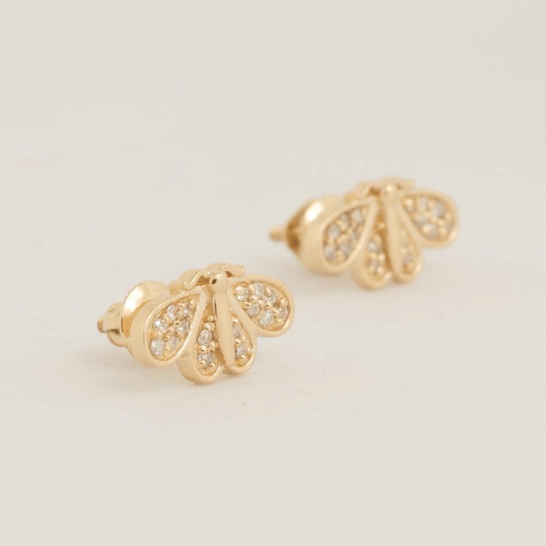 Bee Diamond Kids Earrings, 14k Solid Gold, Natural Diamonds, Insect Animal Jewelry, Gift for Toddlers/girls, Ready To Ship, HRD Certified