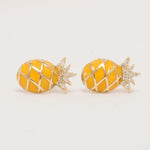 Load image into Gallery viewer, Kids Pineapple Diamond Earrings, 14k Solid Gold, Natural Diamonds, Enamel Fruit Stud, Gift for toddler/girls, Ready To Ship, HRD Certified
