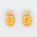 Load image into Gallery viewer, Kids Pineapple Diamond Earrings, 14k Solid Gold, Natural Diamonds, Enamel Fruit Stud, Gift for toddler/girls, Ready To Ship, HRD Certified
