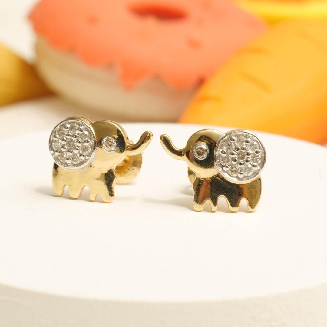 Kids Elephant Diamond Stud Earrings, 14k Solid Gold, Natural Diamonds, Kids jewelry, Gift for toddlers/girls/kids, Ready To Ship