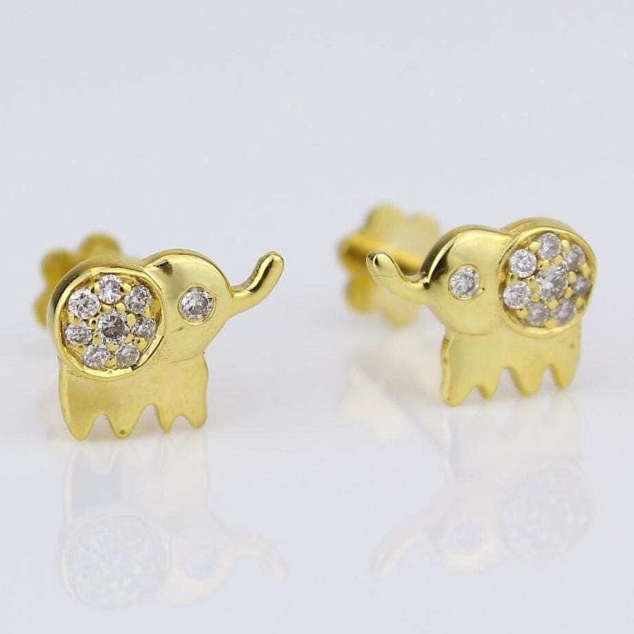 Kids Elephant Diamond Stud Earrings, 14k Solid Gold, Natural Diamonds, Kids jewelry, Gift for toddlers/girls/kids, Ready To Ship