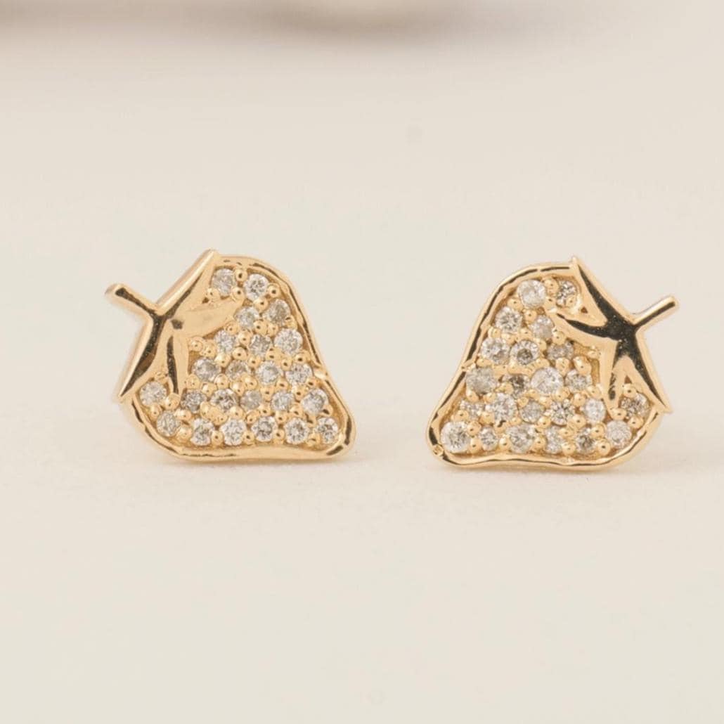 Kids Strawberry Diamond Stud Earrings, 14k Solid Gold, Natural Diamond, Fruit Kids Jewelry, Gift for girls, Ready To Ship, HRD Certified