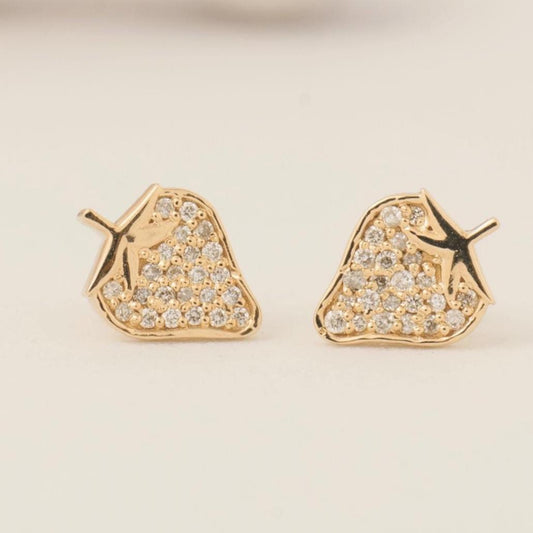 Kids Strawberry Diamond Stud Earrings, 14k Solid Gold, Natural Diamond, Fruit Kids Jewelry, Gift for girls, Ready To Ship, HRD Certified